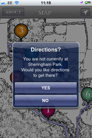 Repton Walk App - Screen shot of the directions dialogue box